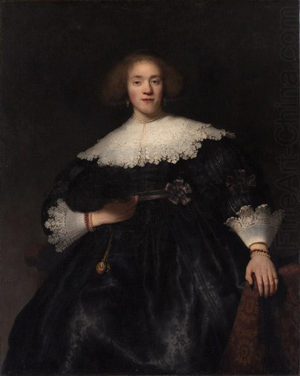 REMBRANDT Harmenszoon van Rijn Portrait of a woman with a fan (mk33) china oil painting image